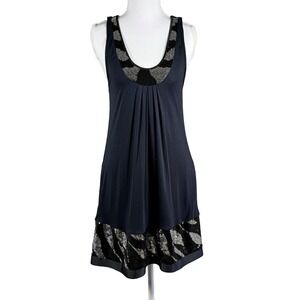 Navy Glittercore Sequin Cocktail Party Mini Dress Pockets Size S Express McBling